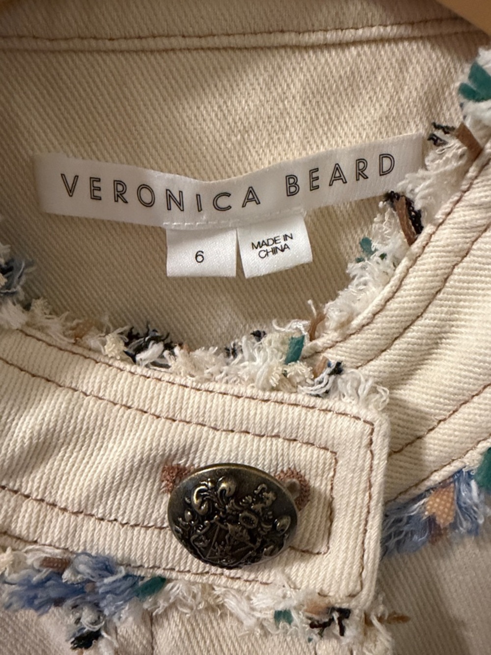 Veronica Beard Cream Tweed Jacket with Blue & Tan Accents - Picture 4 of 11